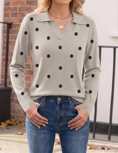 Zeagoo Womens Sweaters Polo V Neck Long Sleeve Business Casual Office Tops Knitted Fall Pullover Sweater — view 3