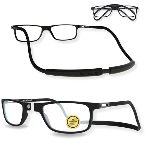 INDESMED Gafas de Lectura Magnéticas Ligereza, Estilo Moderno y Filtro de Luz Azul - Ajuste Preciso Patentado para Hombres y Mujeres - Diseño Elegante y Cómodo (Negro, 1.5, Dioptrías)