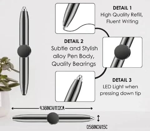 Image of Sakar Pen with LED Light Rotating Ballpoint Pen Anti Stress Anxiety Gift Pen for Business Adults Helping ADHD Stress Reducer Thinking, 4 Inches