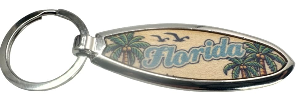 Westmon Works Florida Surfboard Keychain Souvenir Metal Key Ring with Palm Trees