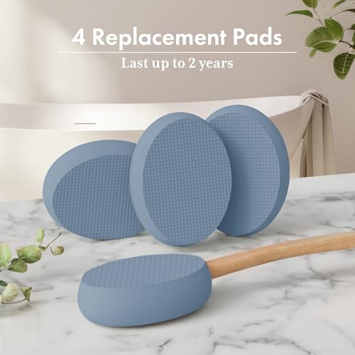 Image of AmazerBath Lotion Applicator for Back, Feet, 4 Replacement Pads with 17 inch Curved Handle, Back Sunscreen Applicator for Kids, Elderly, Women, Apply Skin Cream Medicine Moisturizer Tanner, Slate Blue