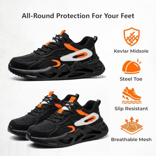 Image of Ruivina Steel Toe Shoes for Men Women Wide Fit Work Safety Shoes Lightweight Breathable Slip Resistant Cushioned Puncture Proof Sneakers