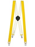 Xeira Bretelle X-shape uomo e donna con 4 clip forti e retro in vera pelle - Fatto in Germania (XL - 125cm, giallo)