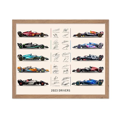 Poster Master 2023 Drivers Print - Cars & Drivers Signatures Poster - Sports Art - Gift for Men, Women & Car Enthusiasts - Wall Decor for Garage, Dorm or Office - 11x14 Beige Framed