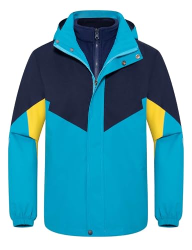 Kids 3 in 1 Waterproof Jacket Boys Girls Hood Windproof Coat Kids Inner Fleece Outerwear