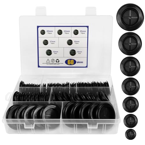LPZMPZ 60 Stückegummistopfen Kabeldurchführung Gummi 7 Größen Gummitüllen Set Verschlussstopfen Gummi für Drahtschutz Kabelkanal Maschine Mechanische Plugs (20/22/25/27/30/32/35 MM)