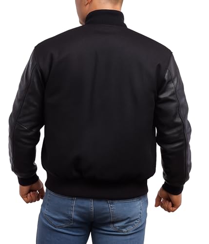 LP-FACON Unisex Varsity Letterman Jacket | Mens College Baseball High School Bomber Wool + Faux Leather Jacket4