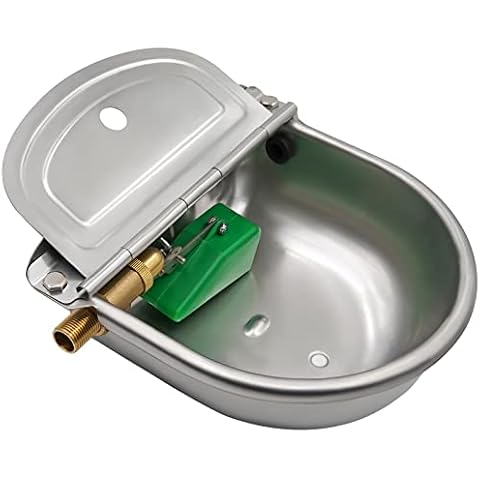 farm & ranch Stainless Steel Automatic Waterer Bowl with Brass Valve Float with Drain Plug, Water Trough for Livestock Horse Dog Cattle Goat Sheep Pig Cover