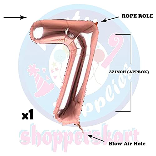 Image of Rosegold 32 Inches 7 Numbers Shape Large Big Foil Helium Balloons For Party Decorations In Happy Birthday Anniversary Office Items Materials Set Pack, Pack Of 1