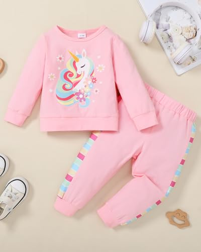 YALLET 1-6 Years Toddler Girl Clothes Fall Winter Outfit Little Girls Unicorn Sweatshirts+ Pants Set Baby Sweatsuit Clothing3
