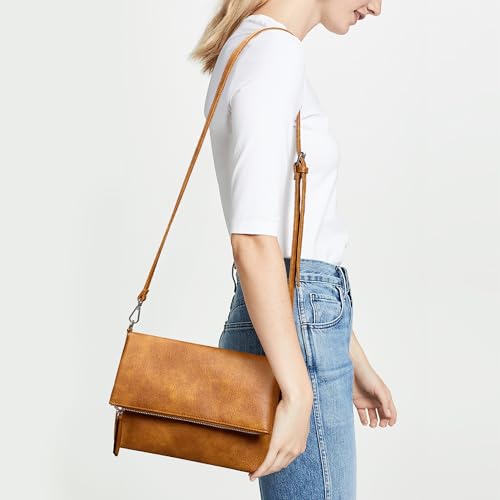 Image of KALIDI Vintage Vegan Leather Crossbody Bag PU Shoulder Bag Handbag Multiple Pockets Adjustable Removable Strap Women