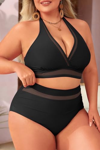 Tempt Me Women Plus Size Bikini High Waisted Swimsuits Mesh Tummy Control Two Piece Bathing Suit4