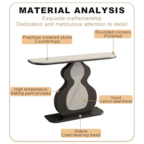 Mesa de sofá estrecha y larga con tapa de mármol y patas de metal negro para salón 8