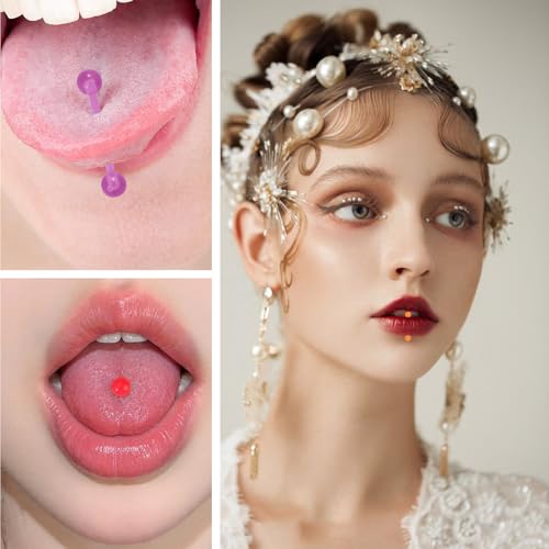 Zykra 36 Stück Zungenpiercing Kunststoff, Tongue Piercing Zunge, Zungenpiercing Barbell Set, Brustwarzenpiercing Plastik Acryl, Zungenstecker für Damen