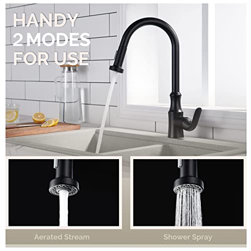 Faucet Spray Head Matte Black, Angle Simple Replacement Pull Down Sprayer, Sink Faucet Nozzle Sprayer With Stream And Spray Mode #TOP2