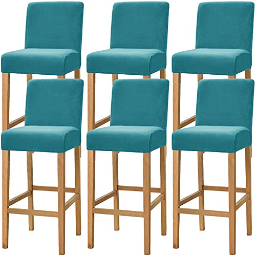 Dimatic Lot de 6 housses de chaise en velours pour tabouret de bar, extensibles, amovibles et lavables pour bar, café, chaise de salle à manger avec fond...