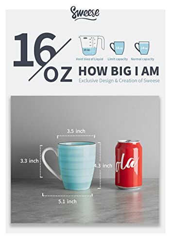 Sweese 16 Oz Coffee Mugs Set Of 6 For Latte Ice Americano Hot Tea Beverage Cocoa, Porcelain Tea Cup With Handle, Dishwasher Safe, Multicolor, Gradient Colors, 626.003 #TOP3