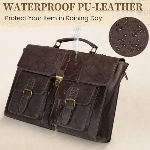 Image of RAINSMORE Mens Messenger Bag 15.6 Inch Leather Vintage Laptop Briefcase Waterproof Computer Laptop Bag Leather Satchel Bag Large Shoulder Bag for Office Work Travel College, Coffee