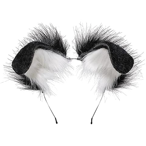 Fxaelian Comic Cosplay Big Dog Puppy Doggy Fold Ears Headband Handmade Hairhoop Halloween Cosplay Costume Party Headpiece Headress Hairband Hair Hoop Headwear Hair Accessories Black White Cover