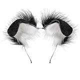 Fxaelian Comic Cosplay Big Dog Puppy Doggy Fold Ears Headband Handmade Hairhoop Halloween Cosplay Costume Party Headpiece Headress Hairband Hair Hoop Headwear Hair Accessories Black White