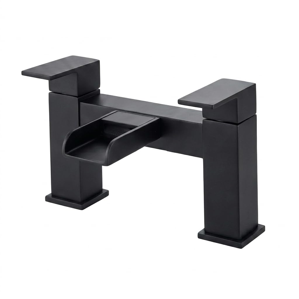 Arko Basin Mixer, Bath Filler, Bath Shower Mixer, Brass Construction, Modern Collection (Black, Bath Tap, Waterfall)