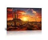 HJY Art Superstition Mountains Sunset Canvas Wall Art Arizona Western Desert Cactus Wall Decor Nature Landscape Pictures Wall Artworks Posters for Living Room Home Decorations (12''H x 16''W)