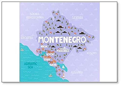 Aimant de réfrigérateur représentant la carte du Montenegro avec la ville, les monuments et la nature Cover