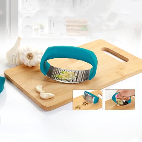 Image of Stainless Steel Garlic Crusher & Ginger Crusher | Manual Garlic Press with Ergonomic Handle (Blue)