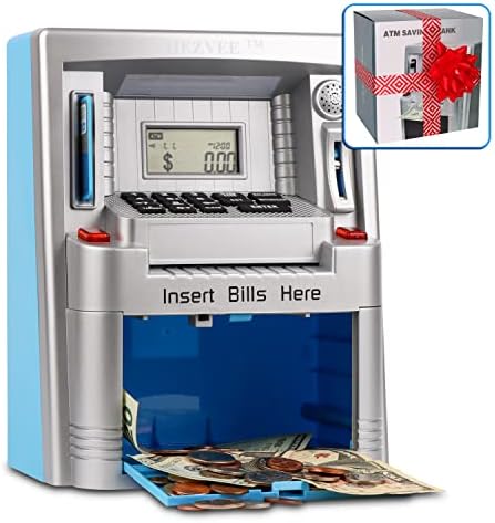 ATM Piggy Bank for Real Money-Teaching Financial Responsibility to Kids, A Bank for Kids Above 3 Years-Combines Fun, Learning for Banking, A Digital Piggy Bank for Boys-Start Saving (Silver and Blue)