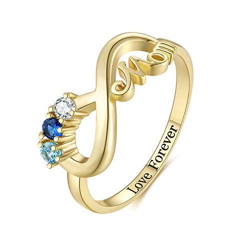 Resvivi Personalized Mothers Rings With 3 Simulated Birthstones For Mom Custom Infinity Rings For Grandmother Mother's Day Rings Jewelry Gift For Her #TOP11
