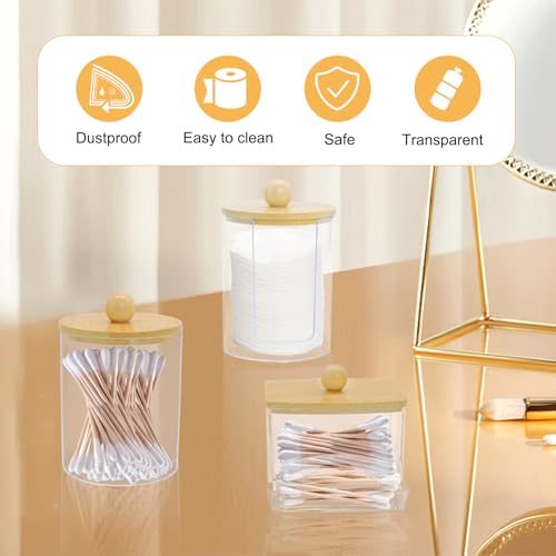 Griwuut 4 Stück Transparente Acryl-Wattestäbchen Halter Set, Wattepadspender & Aufbewahrungsbox für Badezimmer Kosmetik, Behälter für Wattebällchen