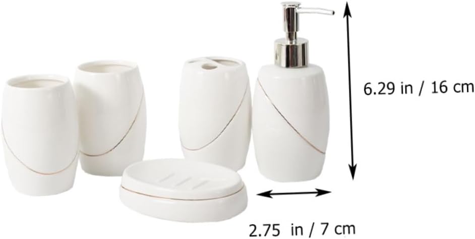 LIFKOME 5pcs Bathroom Accessory Gargle Cups Toothbrush Rack Soap Tray and Lotion Bottle for Compact Storage