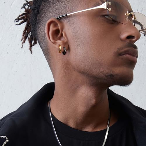 Image of Jstyle Hypoallergenic Small Hoop Earrings for Men Women 316L Surgical Stainless Steel Gold /Silver /Black Hoop Earrings for Sensitive Ears Mens Hoop Huggie Earrings Ear Piercing Jewelry Set 12 /16 /20mm