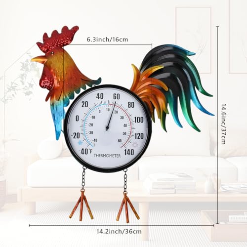 VEWOGARDEN Decorative Rooster Outdoor Thermometer Waterproof Metal Indoor Outdoor Thermometer for Patio, Garden, Backyard & Indoor Home Décor by VEWOGARDEN - Used condition - Image 4