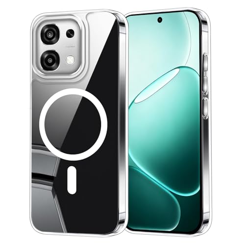 Coqinen Handyhülle für Oppo A6 Pro 5G Hülle, Transparent Magnetisch Schutzhülle mit Kratzfeste PC Rückseite + Stoßfest TPU Bumper, Durchsichtig