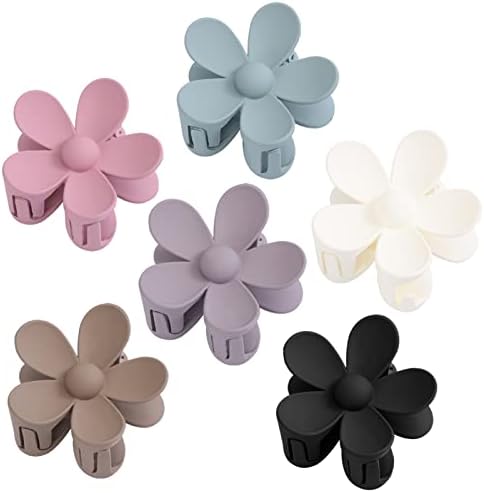 Flower Claw Clips for Thick Thin Hair, Non Slip Jaw Clips for Curly Hair, Large Hair Claw Clips for Women, 3.15 Inch Flower Hair Clips, Strong Hold Matte Hair Clips, Big Cute Daisy Claw Clips, Modern Hair Accessories for All Hairs, 6 Pack