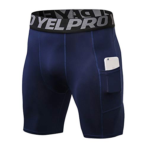 Yuerlian - Pantalones cortos de compresión para hombre, con bolsillo de secado rápido, para entrenamiento, entrenamiento Azul N Azul 46 Cover
