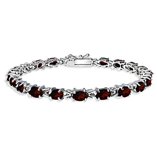 B. Brilliant Sterling Silver Garnet 6X4Mm Oval-Cut Link Tennis Bracelet For Women #TOP17