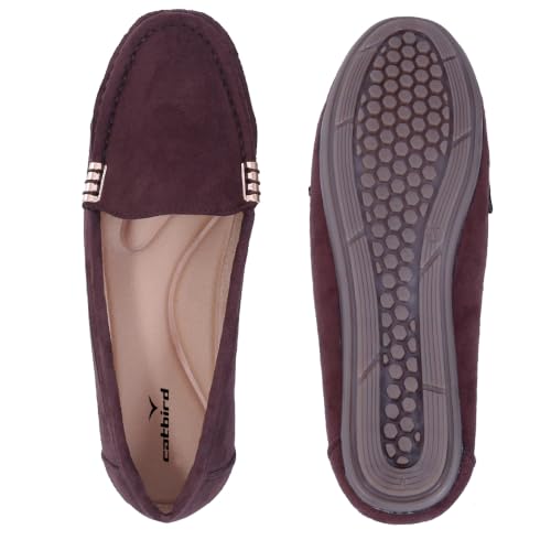 Image of CatBird Women's Suede Finish Loafers | Slip-On Flat Shoes with Minimal Metal Detail | Soft Cushioned Footbed and Flexible Grip Sole | Ideal for Office, Everyday Wear, Travel and Casual Outings