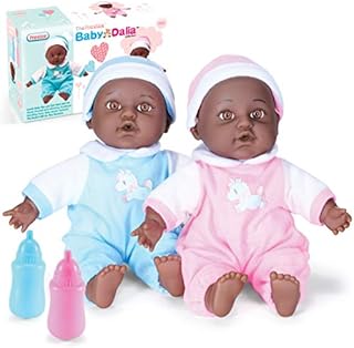 Prextex 11" Baby Black Twin Baby Doll Set, African American Baby Toy, Soft Realistic Lifelike Newborn Doll, Small Dolls for Toddler, Kid, Baby Girl & Boy, Baby Gift, Play Toys, Clothes, Accessories