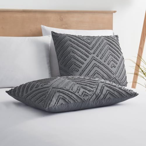 Image of Boho Queen Duvet Cover Set - Textured 3 Piece Tufted Grey Duvet with Zipper Closure, 1 Queen Size 90x90 Inches and 2 Pillow Shams