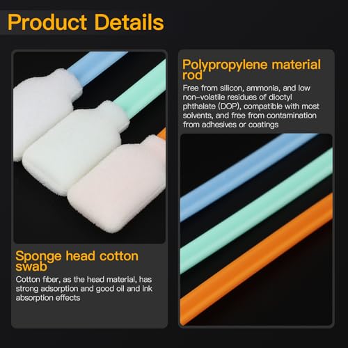 50pcs 5.1\" Foam Printer Cleaning Swabs Sticks - Square Lint-Free Foam Tip Swab for Camera, Inkjet Printer, Painting, Optics Lens Equipment (Blue, 50PCS) - Thumbnail 5