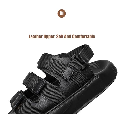 Men's Leather Platform Hiking Sandals With Hook And Loop Outdoor Arch Support Thick Cushion Comfort Anti-Slip Athletic Walking Sandals With Adjust Buckle Strap For Summer Beach Active Camping2