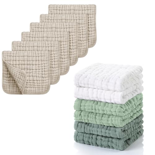 Image of Looxii Muslin Burp Cloths 6 Pack 20x10 in & 6 Pcs Muslin Baby Washcloths 12x12 in
