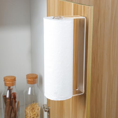 Image of ZUNTO Acrylic Paper Towel Holder - Adhesive Paper Towel Roll Holder Under Cabinet, Clear Plastic Wall Mounted Paper Towel Rack for Kitchen, Frees up Counter Space