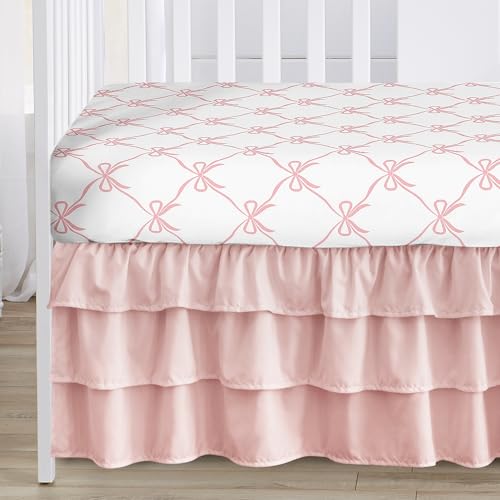 Image of Sweet Jojo Designs 4-Piece Baby Crib Bedding Set (Pink Bows) for Girls, Infants /Nursery incl. Blanket, Fitted Sheet, Skirt, Diaper Stacker (Ruffles, Bow, Ballet Dancer, Ballerina Princess Collection)