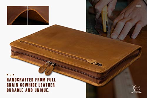 Gavarnie Genuine Leather Professioal Business Portfolio Padfolio Folder With Zipper For Men And Women,Work Portfolio With Notepad For Meeting And Travel, Brown #TOP1