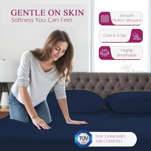 Image of Trance Home Linen 300 TC Bamboo Flat King Size Bedsheet | Soft, Breathable & Eco-Friendly Bedsheet with 2 Pillow Cover - (108 x 108 inch, Mediterranean Blue)
