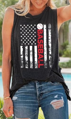 YI XIANG RAN Women's Baseball T-Shirt Baseball Tank American Flag Tank Shirt Patriotic Shirts Summer Casual Tanks Vest(FlagBallBlack2, XX-Large) — view 6