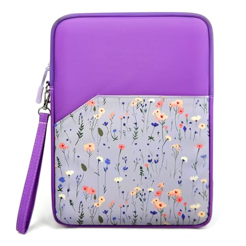 Image of MOCA Universal 7-8 Inch Tablet Sleeve Case, Polyester Protective Cover with Zipper and Wrist Strap, Compatible with Kindle, iPad mini, Samsung, Lenovo Tablets (Wildflower Meadow, 7-8 inch)